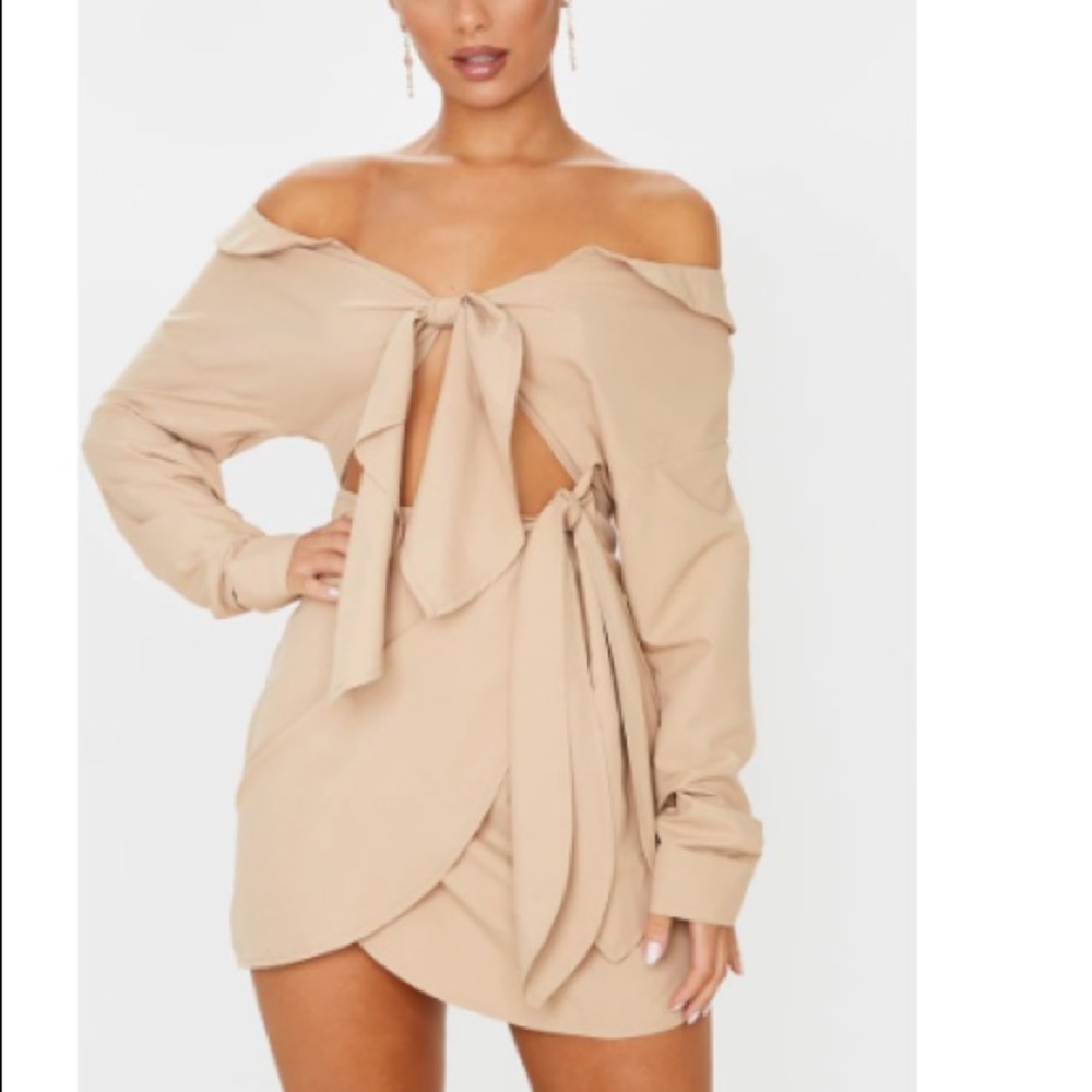 FAWN BARDOT CUTOUT KNOT DETAIL WRAP DRESS